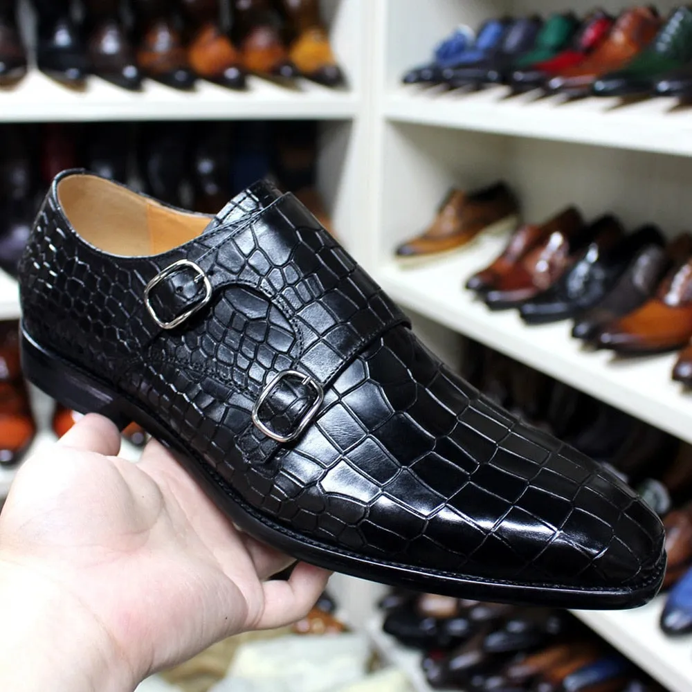 Luxury CrocStride Square Toe Monk Strap Dress Shoes