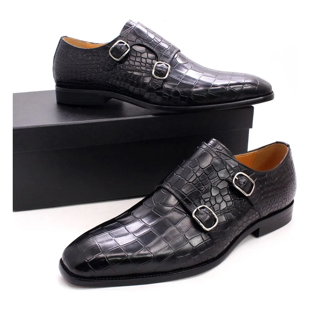 Luxury CrocStride Square Toe Monk Strap Dress Shoes