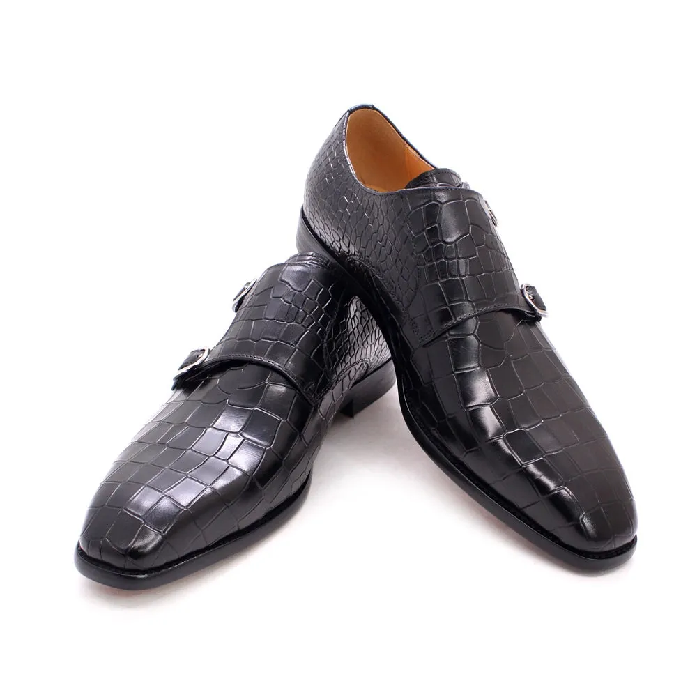 Luxury CrocStride Square Toe Monk Strap Dress Shoes