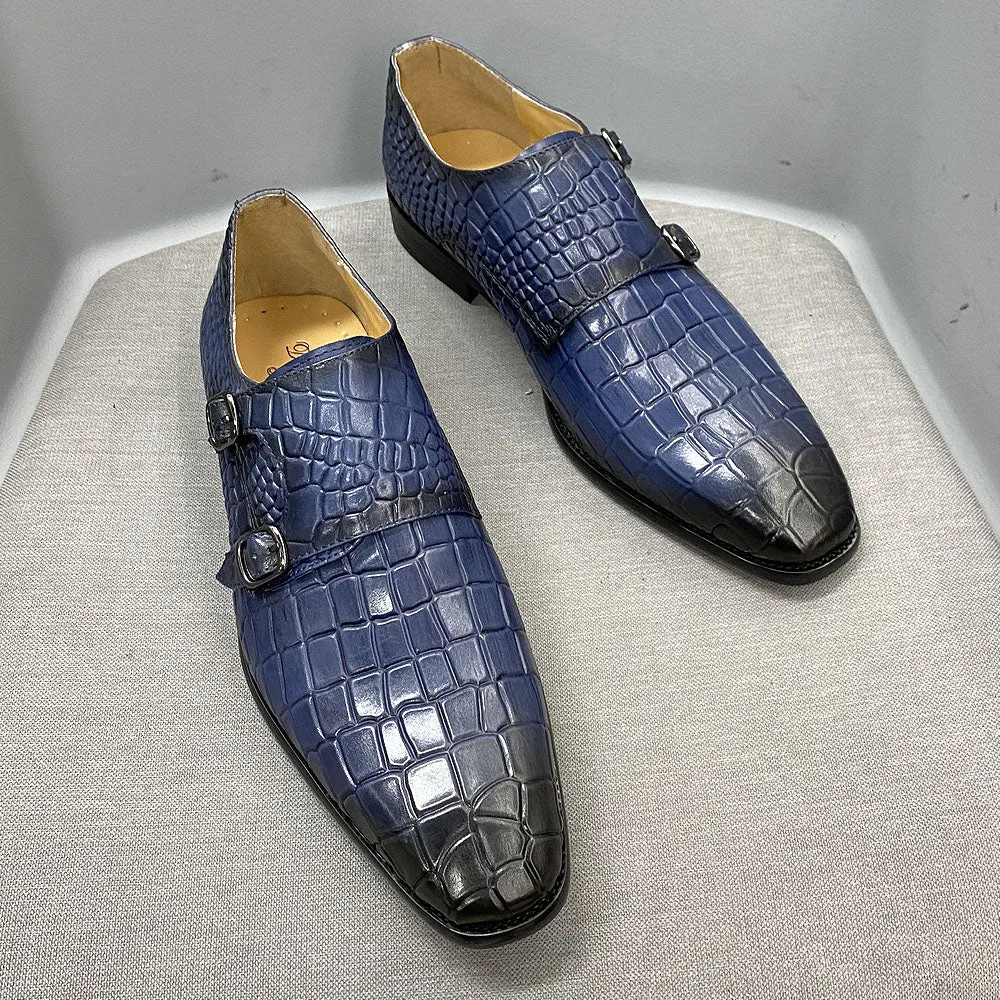 Luxury CrocStride Square Toe Monk Strap Dress Shoes