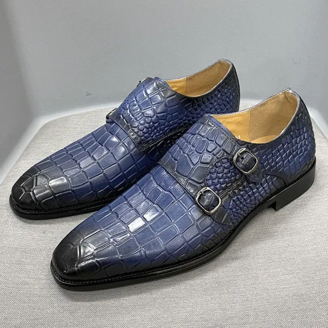 Luxury CrocStride Square Toe Monk Strap Dress Shoes