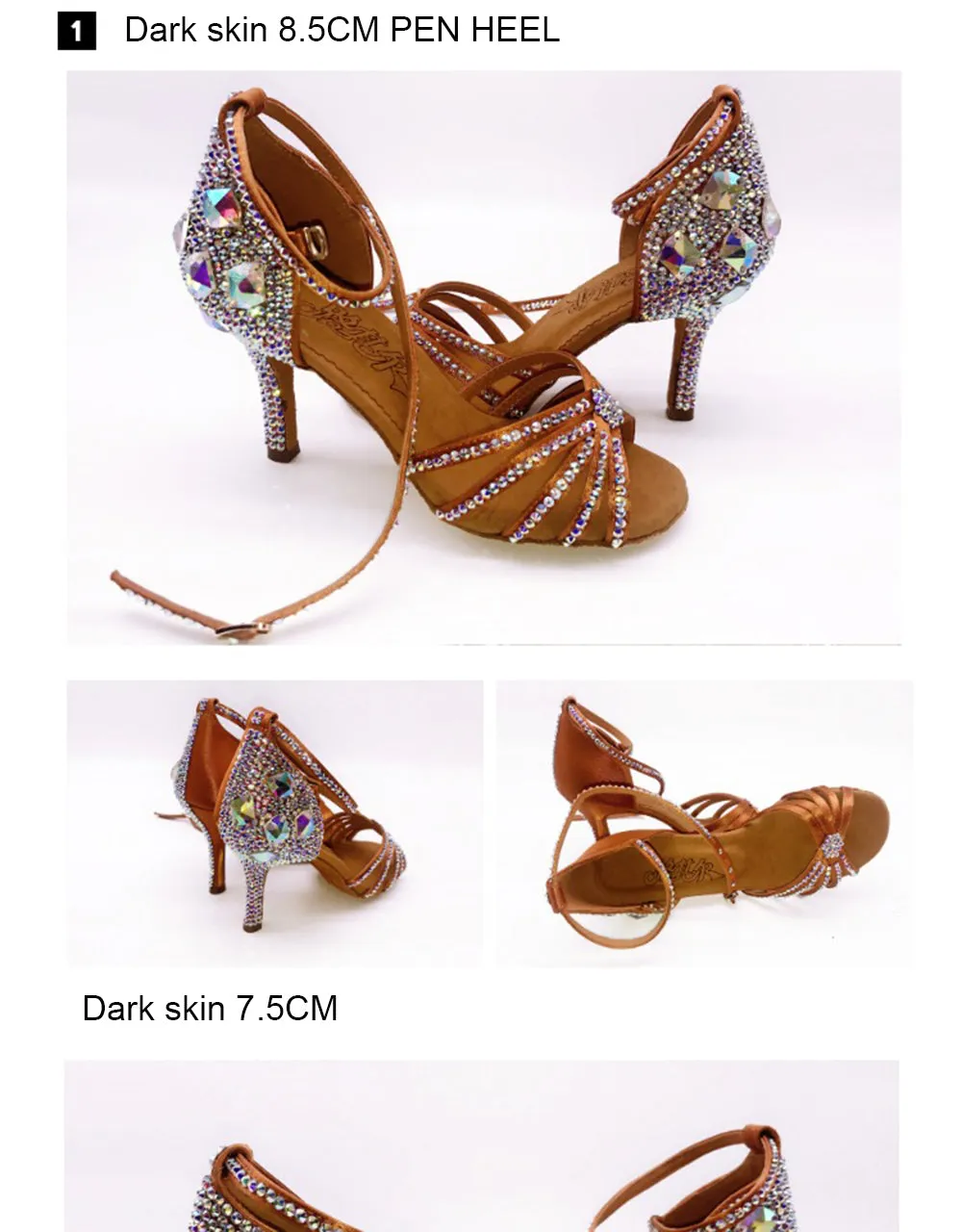 Luxury Elegant Ladies' Soft-soled Latin Shoes With Rhinestone Heels