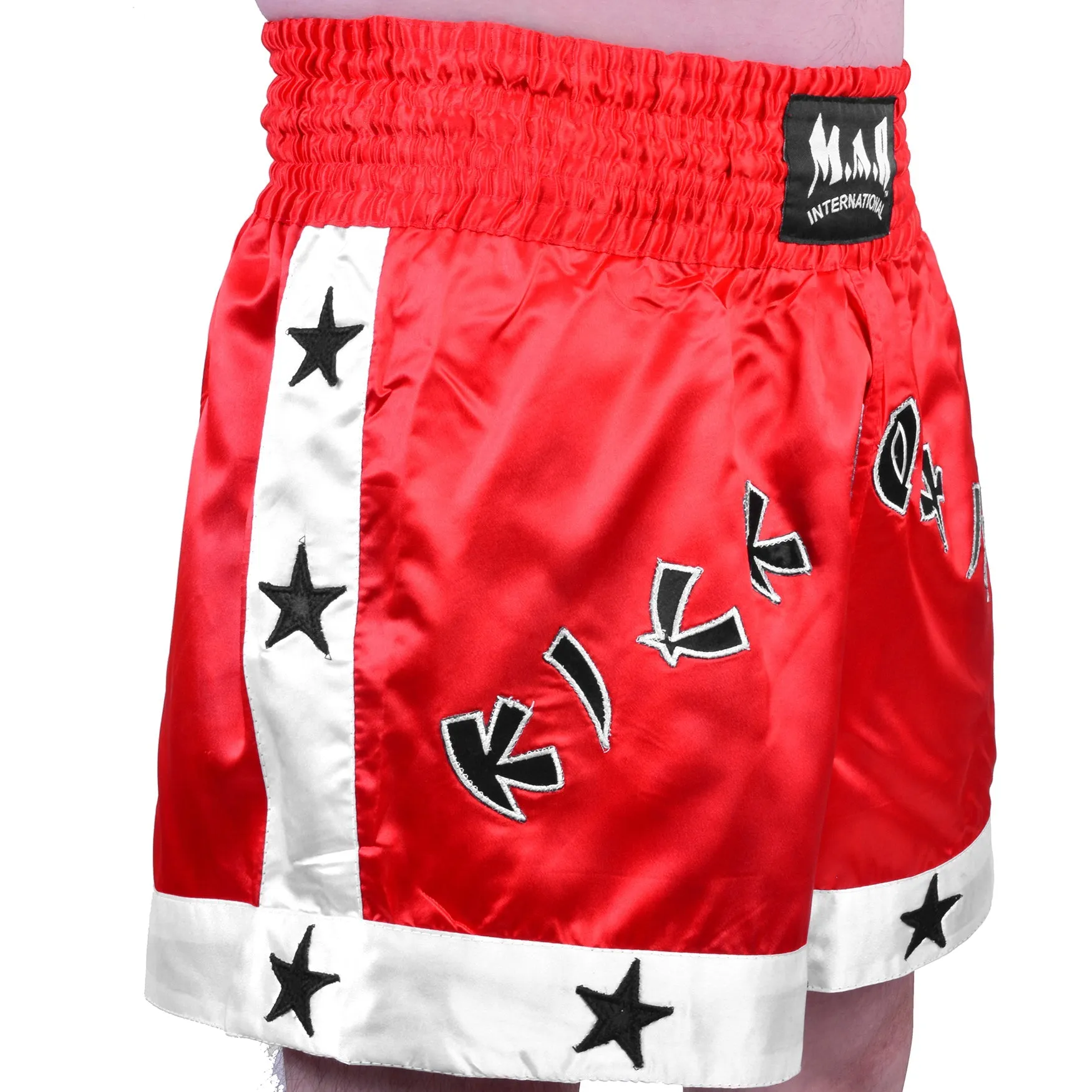 MAR-091E | Red Kickboxing & Thai Boxing Shorts w/ Stars