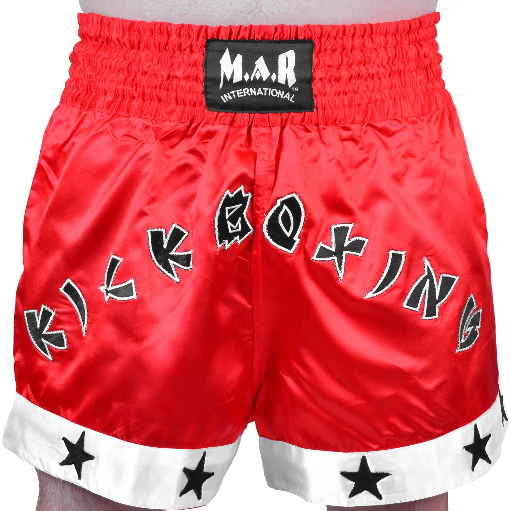 MAR-091E | Red Kickboxing & Thai Boxing Shorts w/ Stars