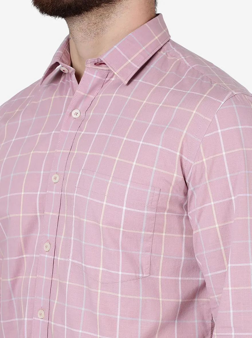 Mauve Pink Checked Slim Fit Semi Casual Shirt | JadeBlue