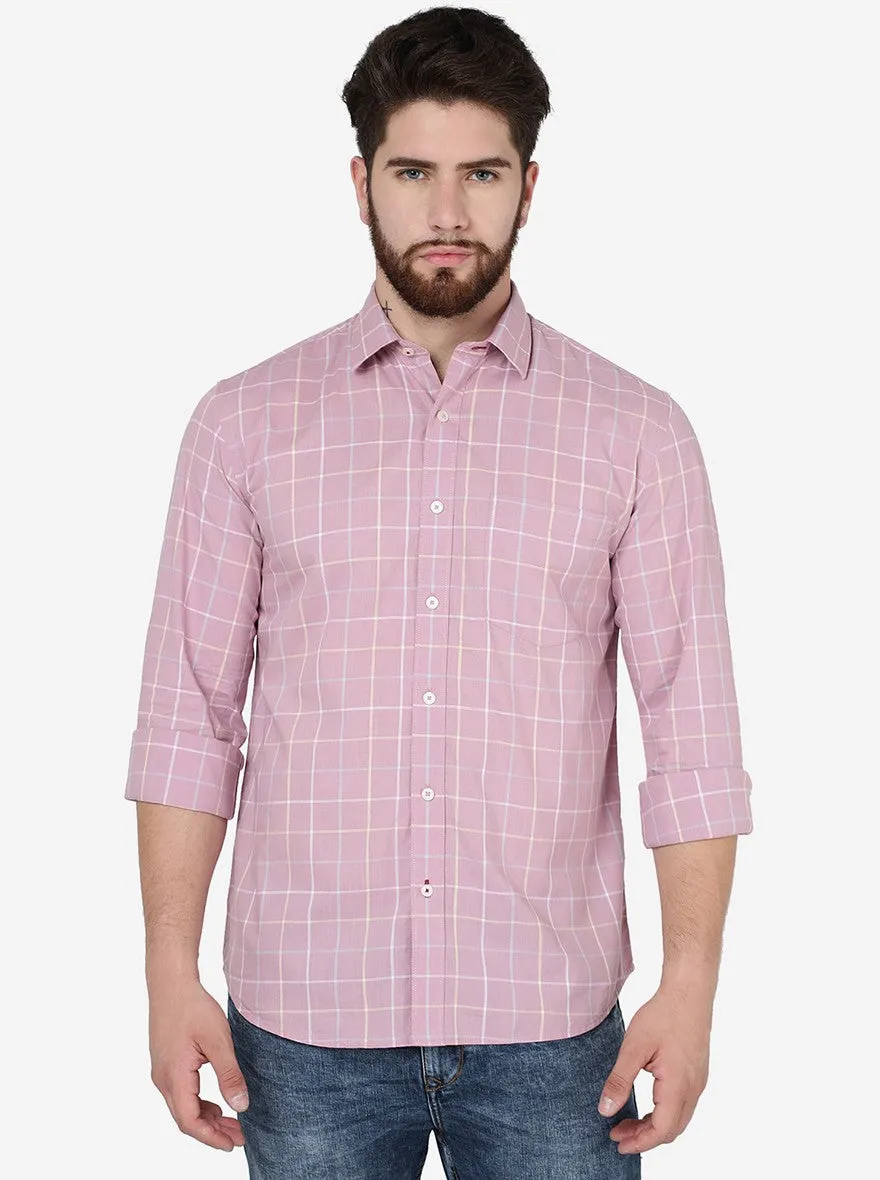 Mauve Pink Checked Slim Fit Semi Casual Shirt | JadeBlue