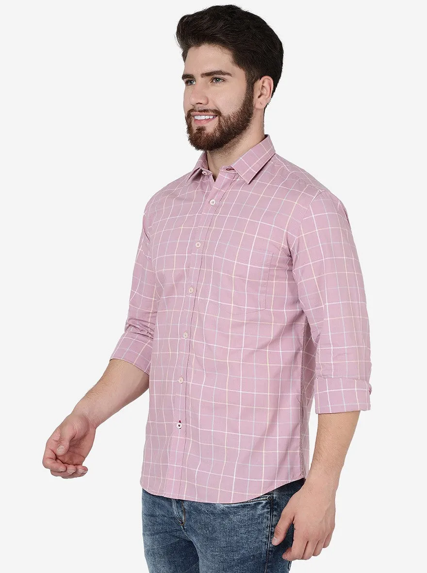 Mauve Pink Checked Slim Fit Semi Casual Shirt | JadeBlue