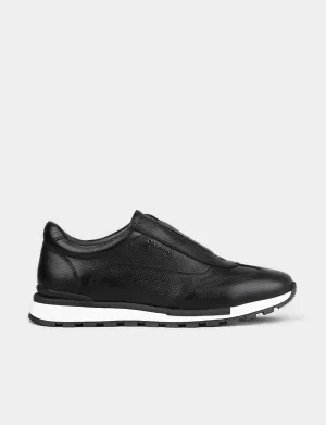 Men Black Genuine Leather Sneakers