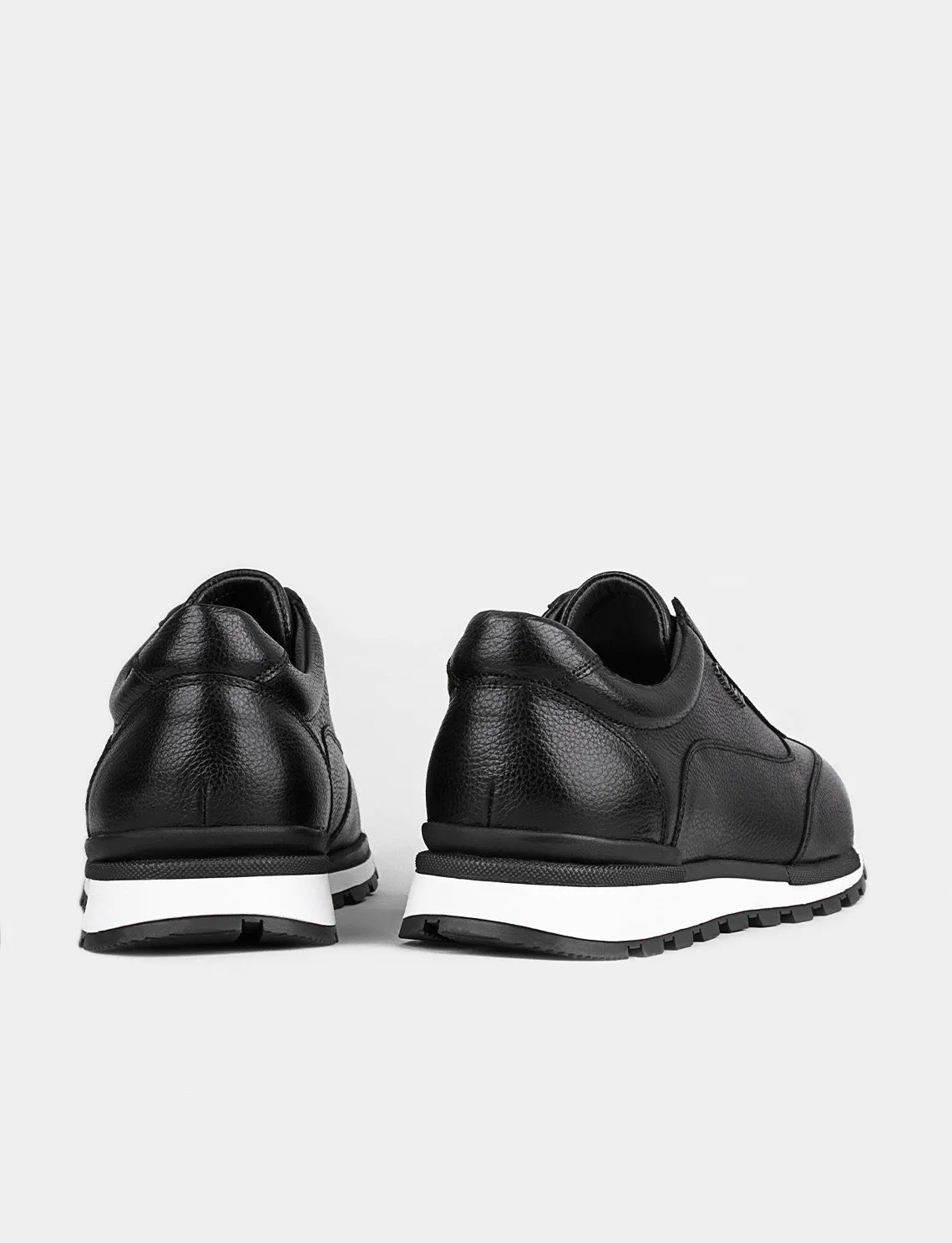 Men Black Genuine Leather Sneakers