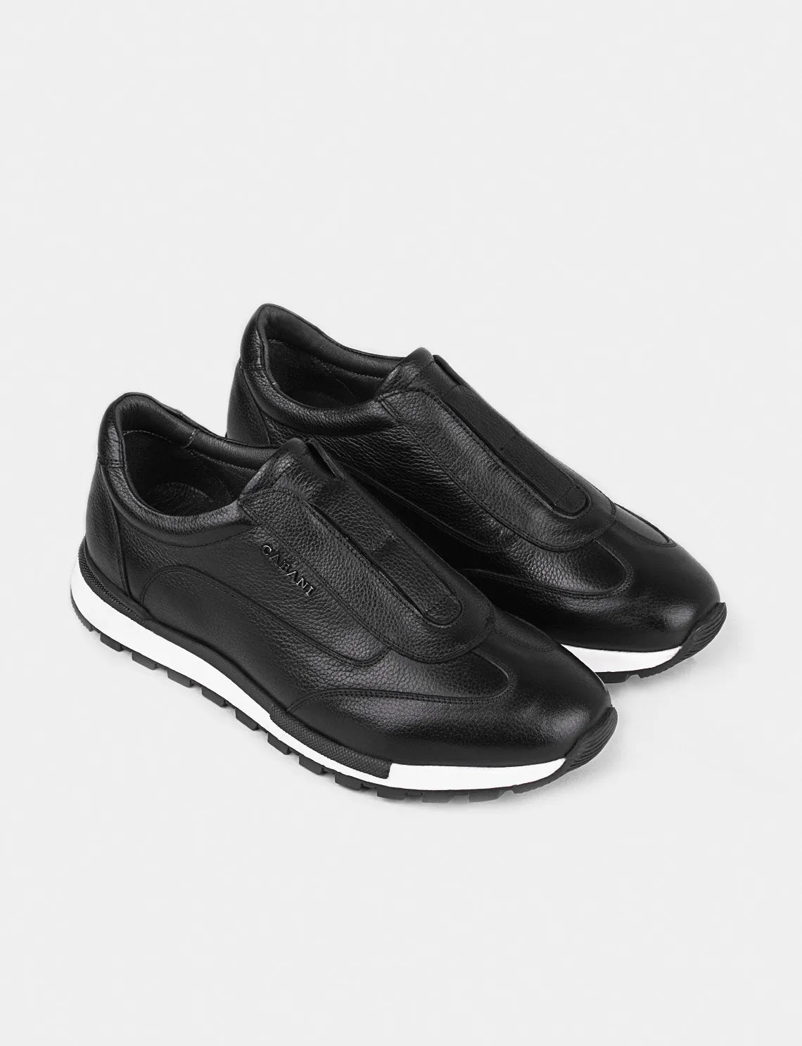 Men Black Genuine Leather Sneakers