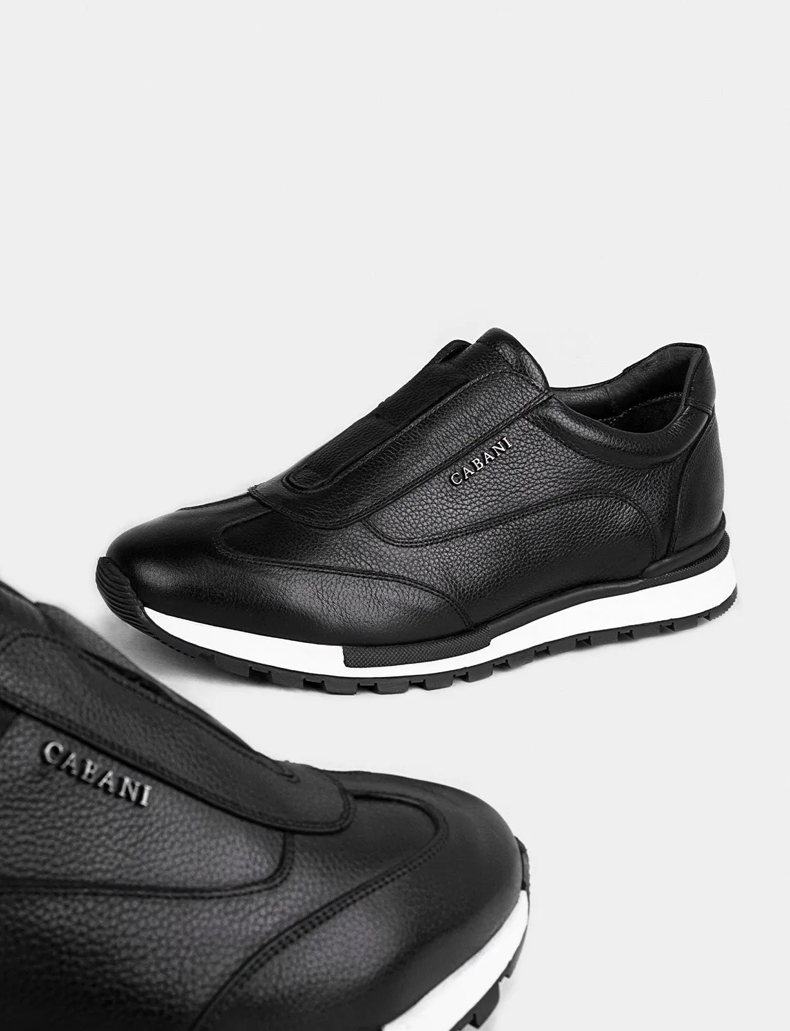 Men Black Genuine Leather Sneakers