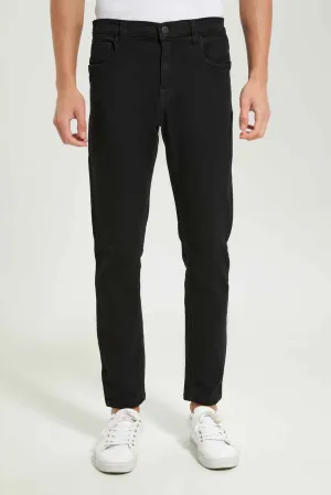 Men Black Wash 5-Pocket Knit Jeans