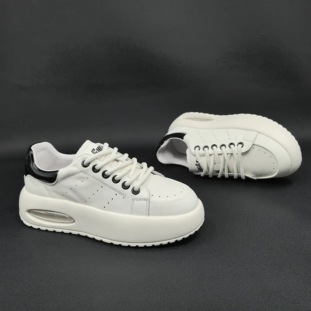 Men Casual Fashion Leather Thick Soled Sneakers