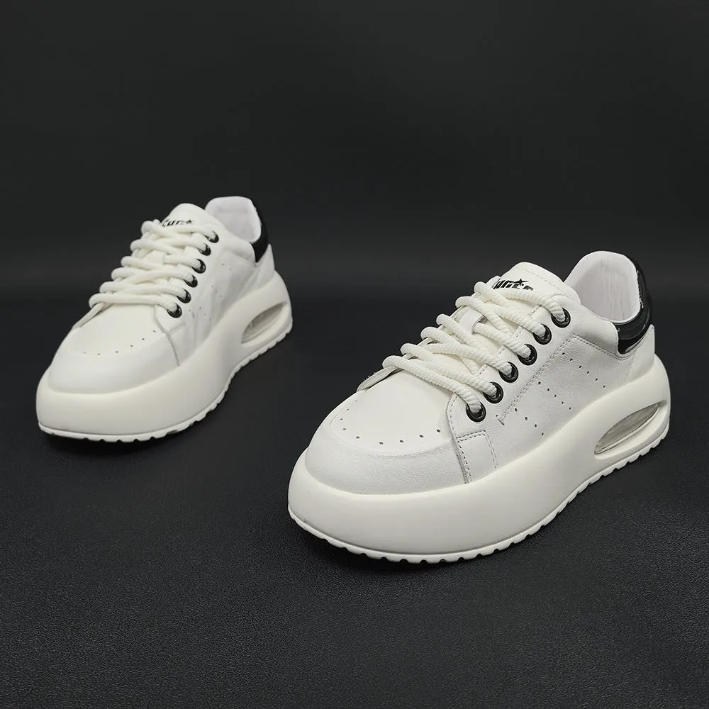 Men Casual Fashion Leather Thick Soled Sneakers