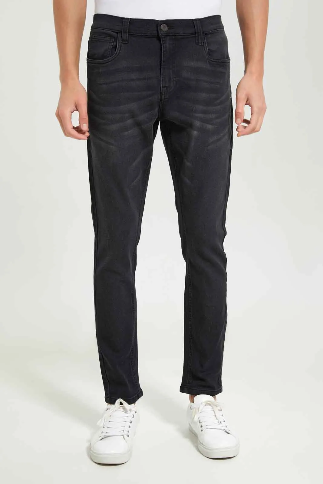 Men Charcoal Wash 5-Pocket Knit Jeans