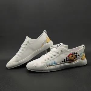 Men Fashion Print Leather Casual Flat Sneakers