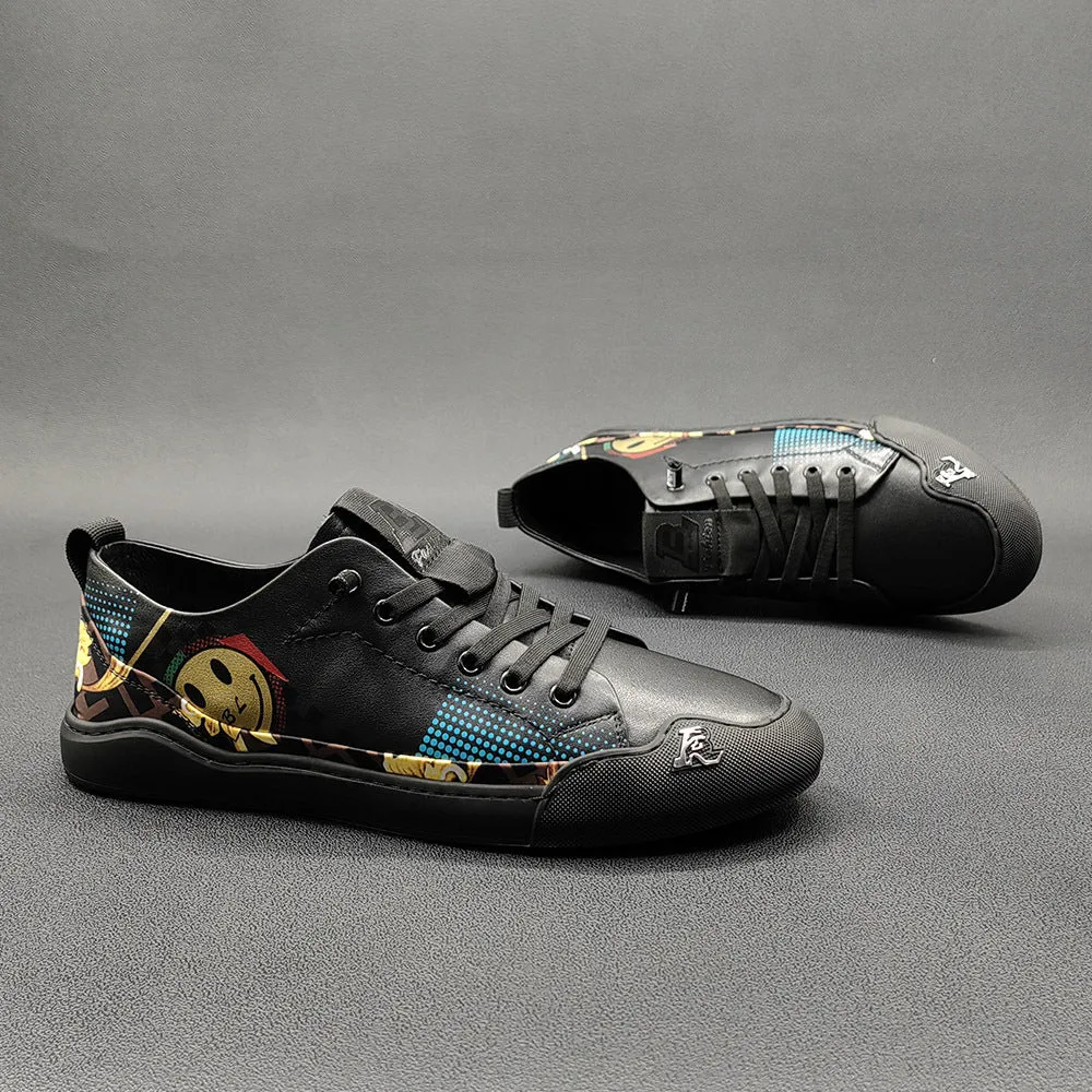 Men Fashion Print Leather Casual Flat Sneakers