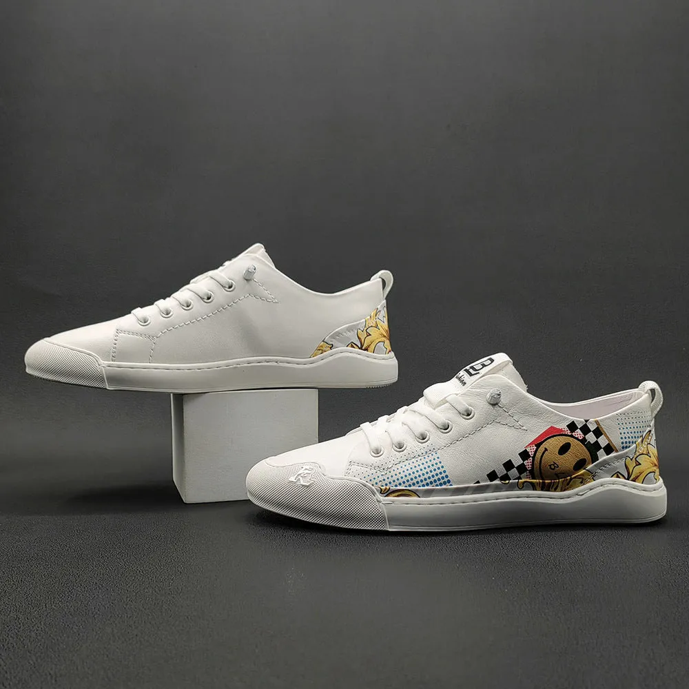 Men Fashion Print Leather Casual Flat Sneakers