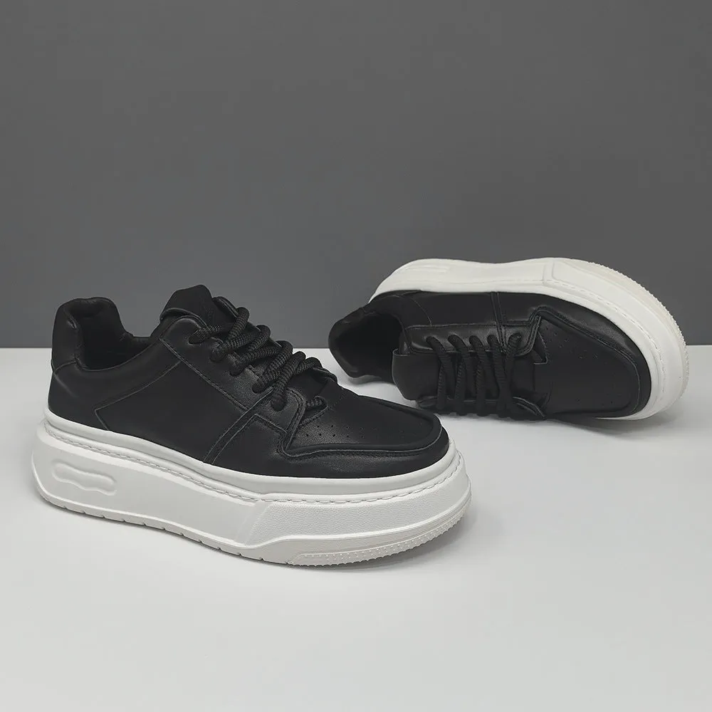 Men Minimalism Breathable Leather Thick Soled Casual Sneakers