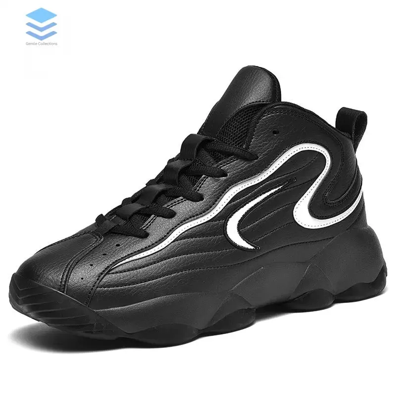 Men's sports shoes with leather surface, trendy shoes, Korean version, fashionable basketball shoes