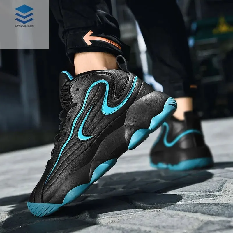 Men's sports shoes with leather surface, trendy shoes, Korean version, fashionable basketball shoes