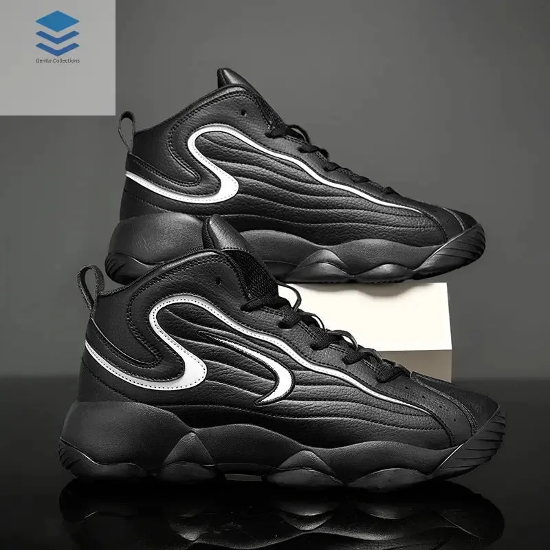 Men's sports shoes with leather surface, trendy shoes, Korean version, fashionable basketball shoes