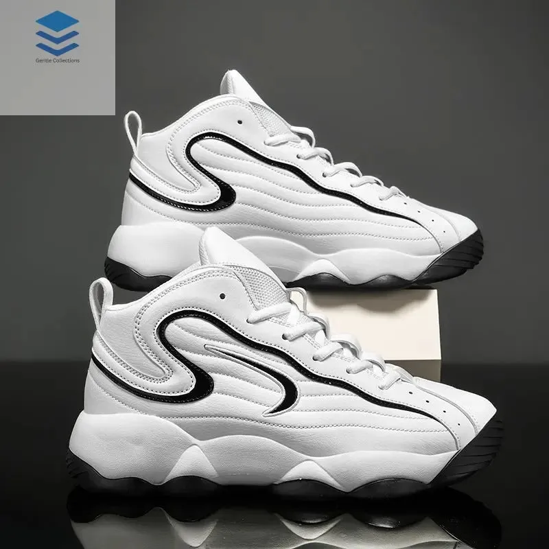 Men's sports shoes with leather surface, trendy shoes, Korean version, fashionable basketball shoes