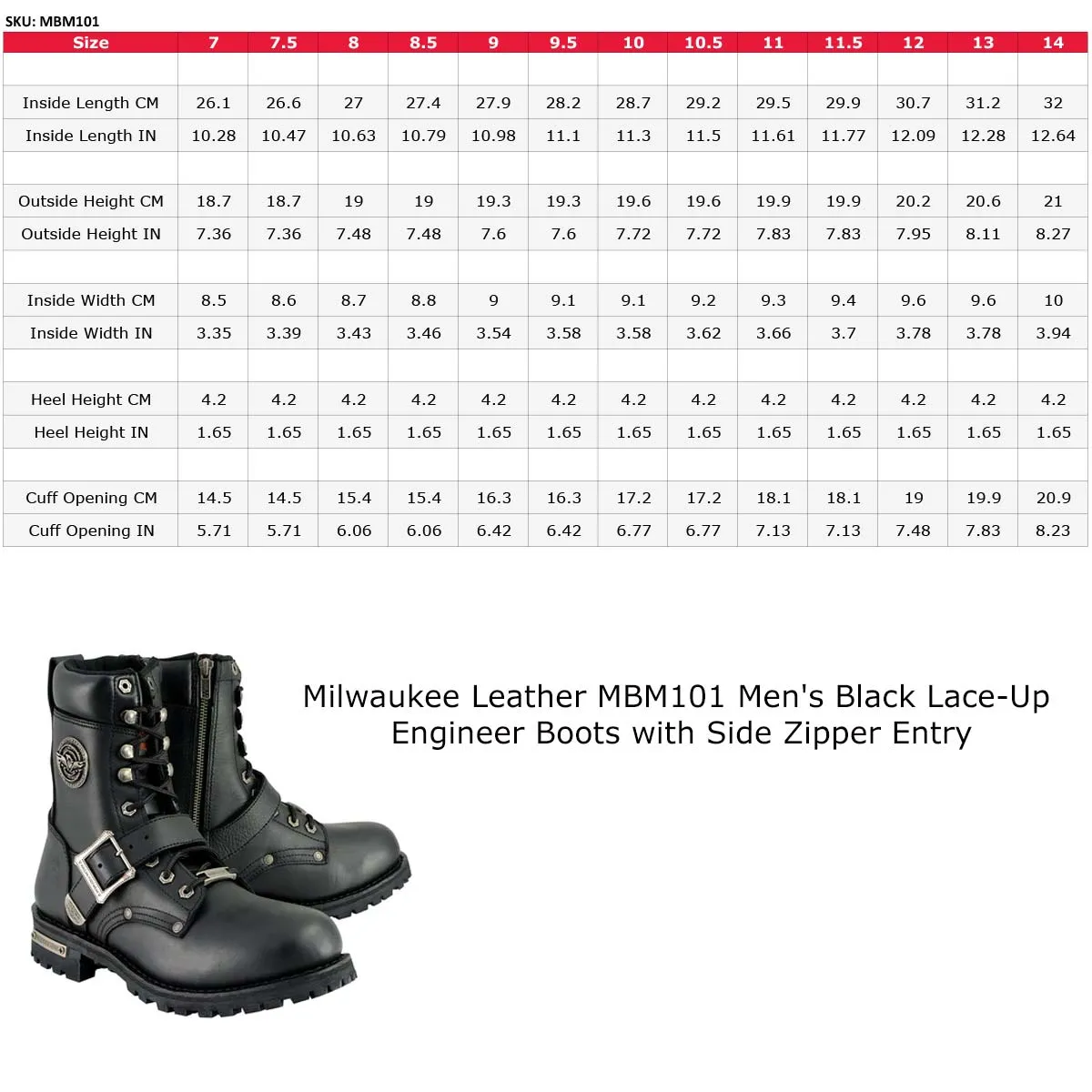 Milwaukee Leather MBM101 Men's Black Leather Lace-Up Engineer Motorcycle Boots w/ Buckles and Side Zipper Entry