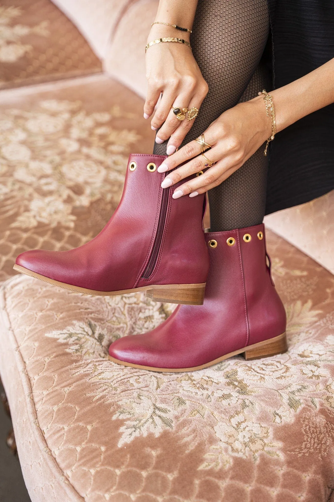 Nansouty Vegan Leather Ankle Boots | Burgundy