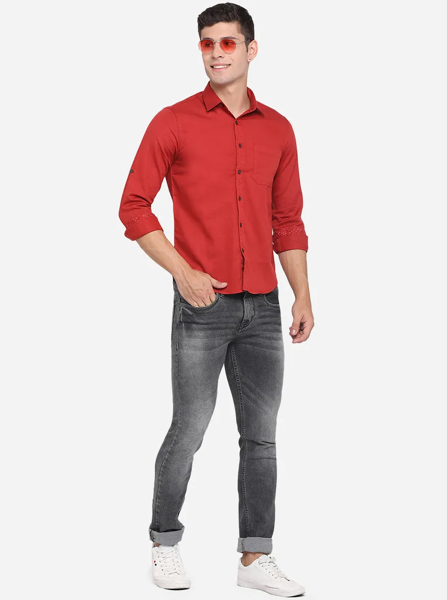 Nova Red Solid Slim Fit Semi Casual Shirt | Greenfibre