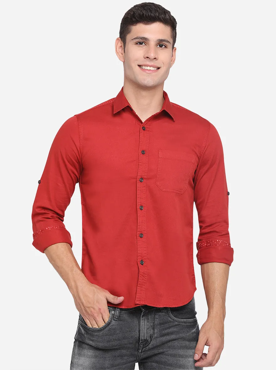 Nova Red Solid Slim Fit Semi Casual Shirt | Greenfibre