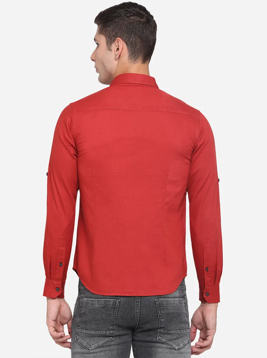 Nova Red Solid Slim Fit Semi Casual Shirt | Greenfibre