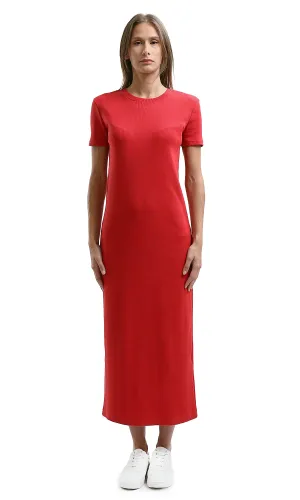 O189713 Slip On Ribbed Casual Red Ribbed Midi Dress