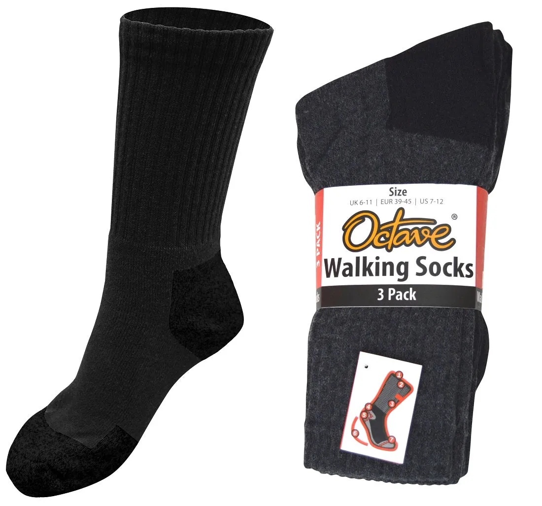 OCTAVE Ladies Trekking Cushioned Walking Socks Pack of 3 - Charcoal