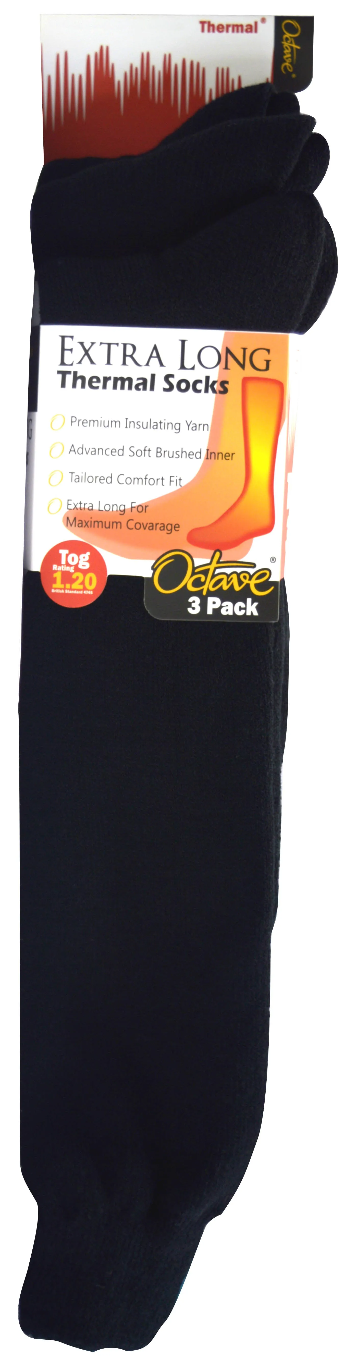 Octave® Mens Extra Long Thermal Socks 1.2 Tog 3 Pack - Black