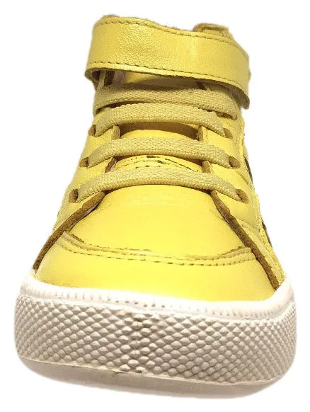 Old Soles Boy's and Girl's Star Jumper Lemon Yellow Leather Elastic Lace Hook and Loop High Top Sneaker