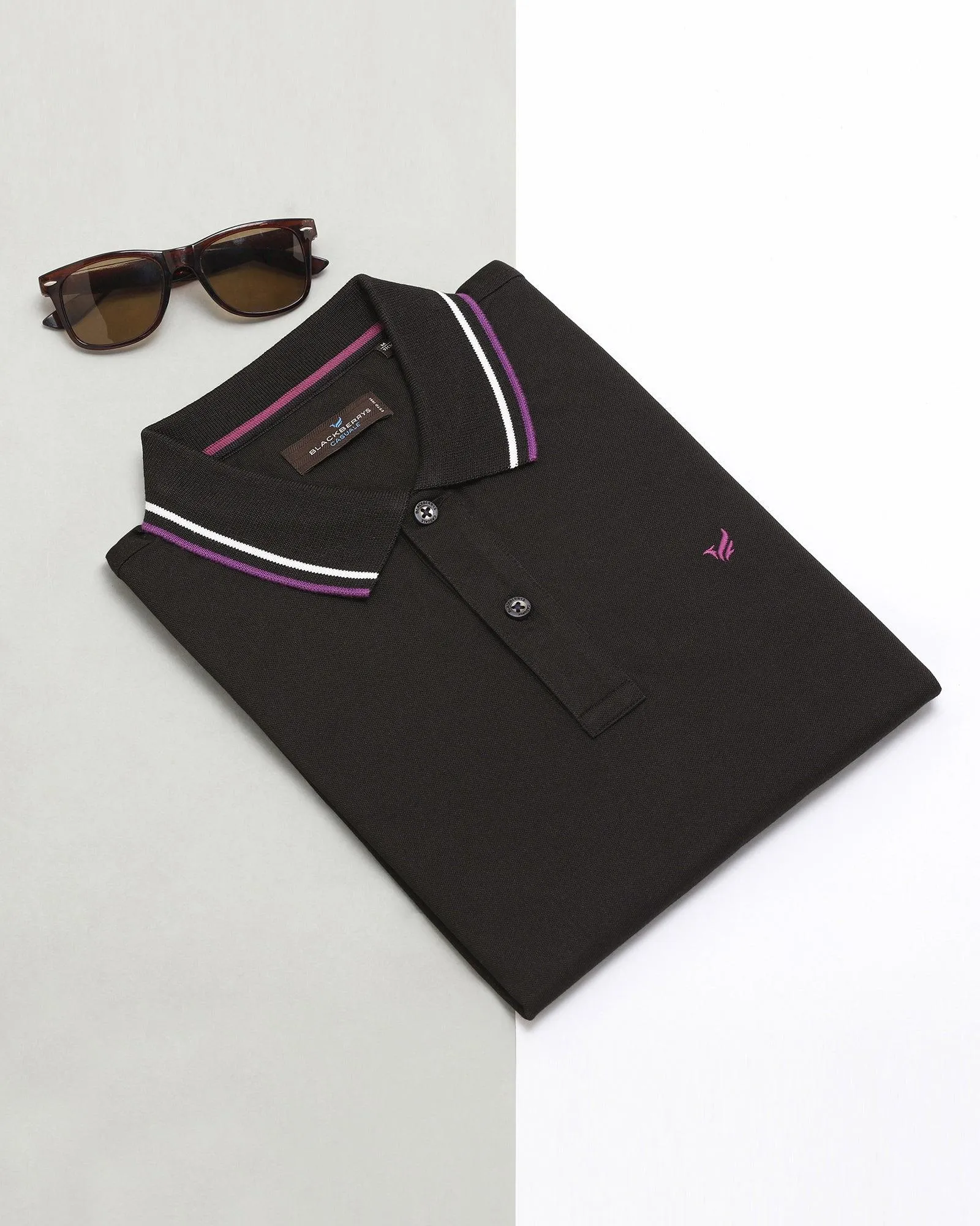 Polo Black Solid T-Shirt - Aquarius