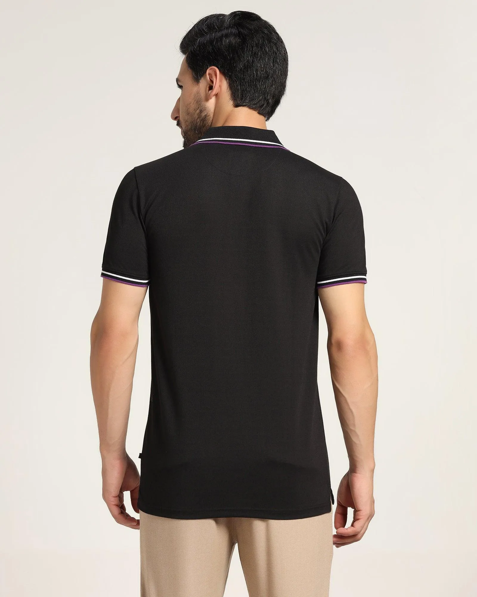 Polo Black Solid T-Shirt - Aquarius