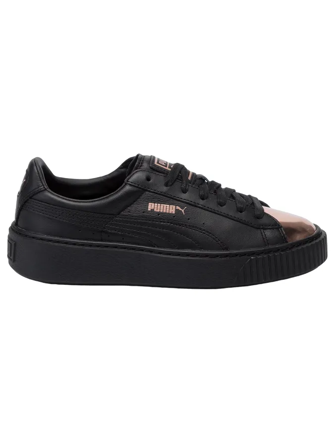 Puma scarpa sneakers da donna con zeppa Basket Platform Metallic 366169 02 nero rosa oro