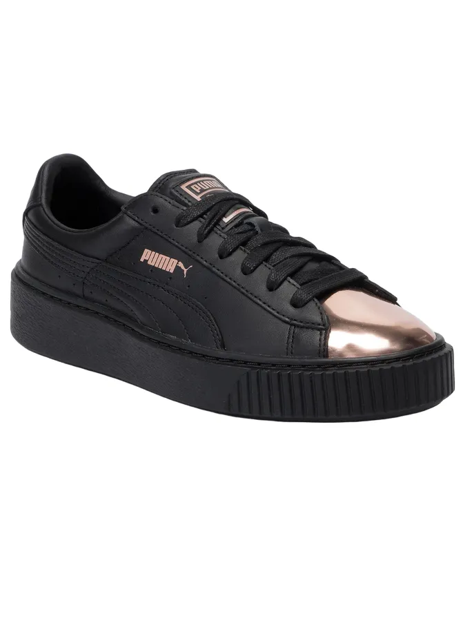 Puma scarpa sneakers da donna con zeppa Basket Platform Metallic 366169 02 nero rosa oro