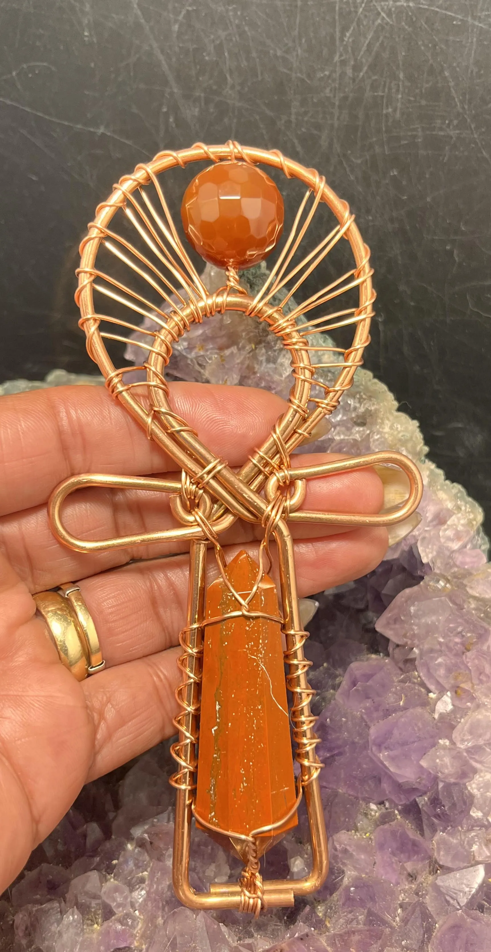 Red Jasper and Carnelian Pocket Copper Ankh