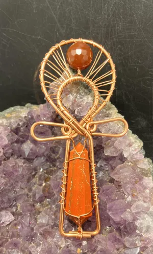 Red Jasper and Carnelian Pocket Copper Ankh