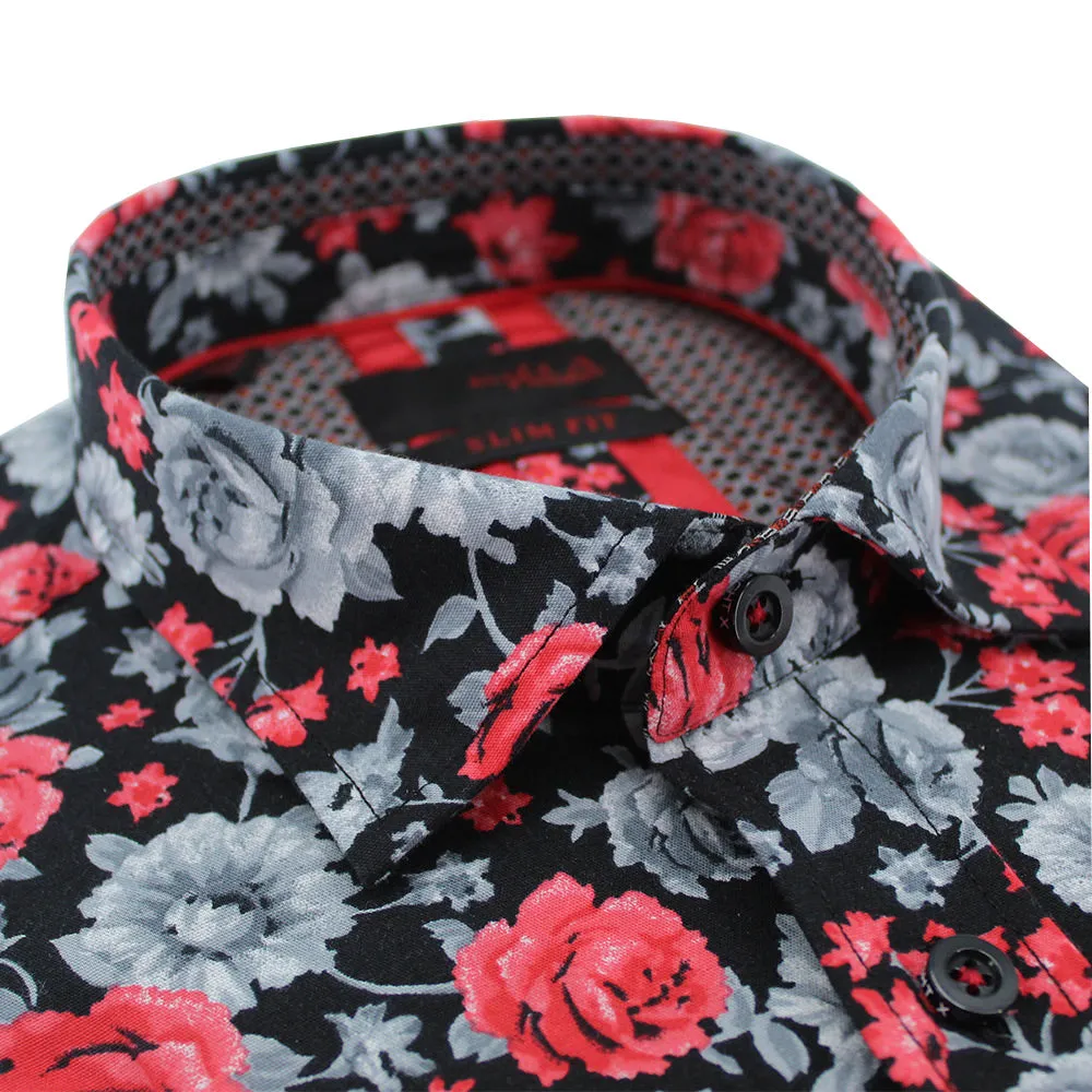 Red Monochromatic Rose Short Sleeve Shirt