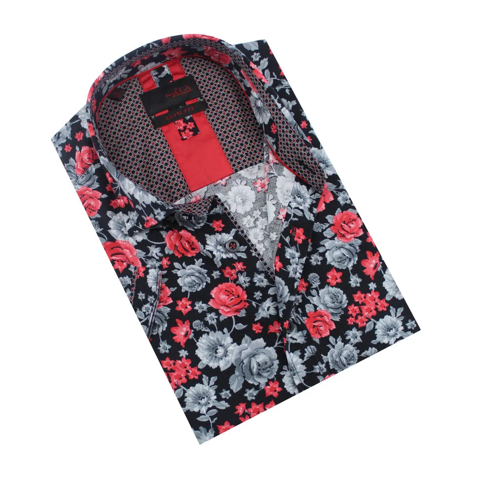 Red Monochromatic Rose Short Sleeve Shirt