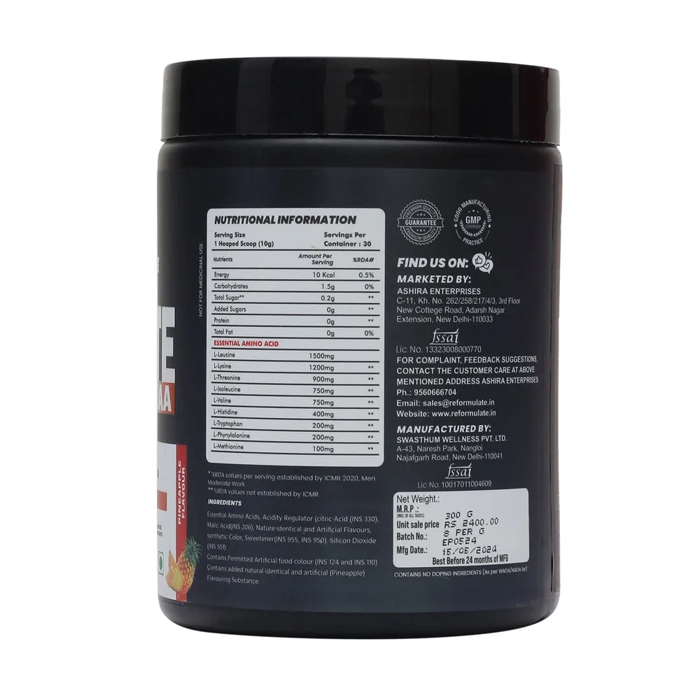 Reformulate I Hydrate EAA I Supports Muscle Recovery I Better Fluid Balance When Exercising I 6G EAA   BCAA | Zero Added Sugar I 6G EAA   BCAA | Zero Added Sugar I Improved Focus I Fluid Balance I Enhanced Endurance  I 300 GM