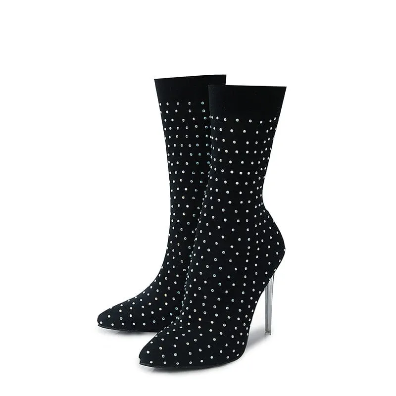 Rhinestone Decor Stiletto Heeled Boots