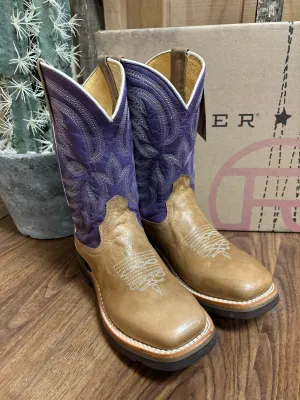 Roper Girl's Purple & Marbled Tan Square Toe Cowboy Boots 9991-0405