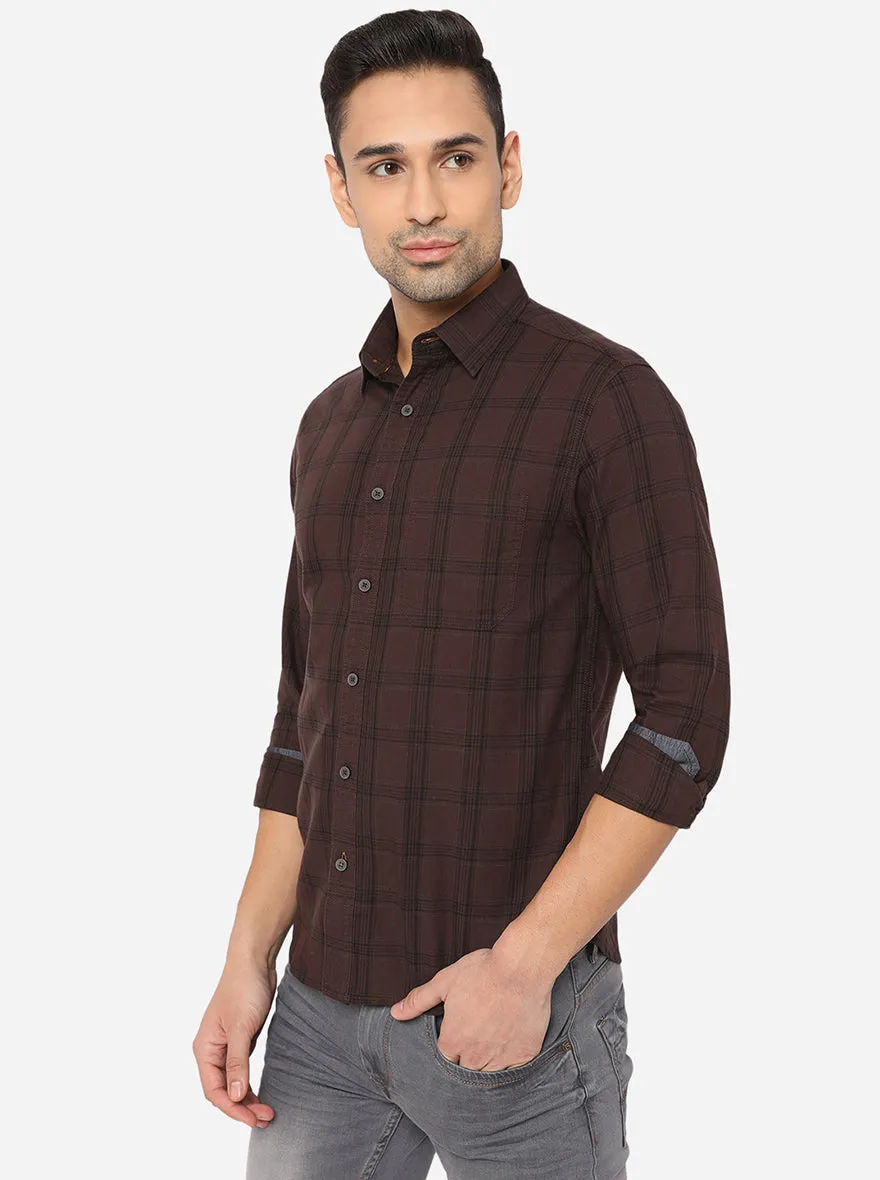 Shale Brown Checked Slim Fit Semi Casual Shirt | Greenfibre