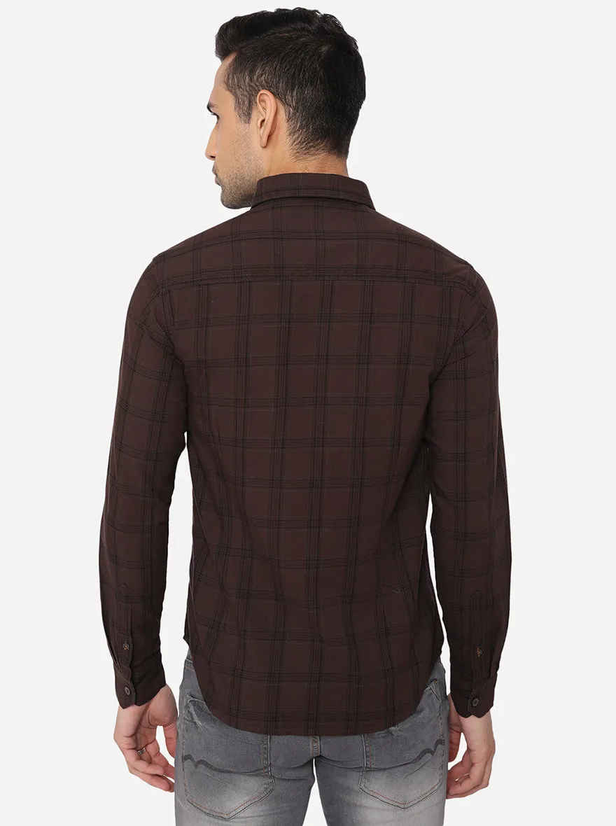 Shale Brown Checked Slim Fit Semi Casual Shirt | Greenfibre