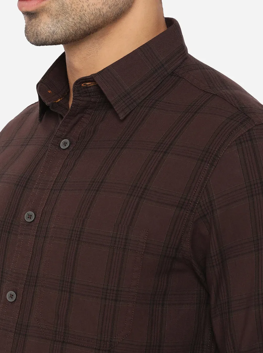 Shale Brown Checked Slim Fit Semi Casual Shirt | Greenfibre